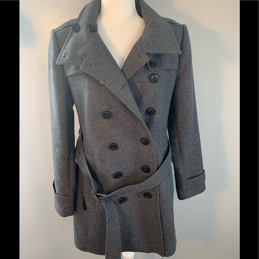BURBERRY DESIGNER CHARCOAL GREY PEACOAT TRENCH 14